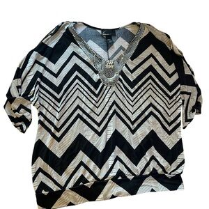 Lane Bryant Women's 3/4 Batwing Sleeves Tunic Top Bead Sequin Chevron Size 18/20